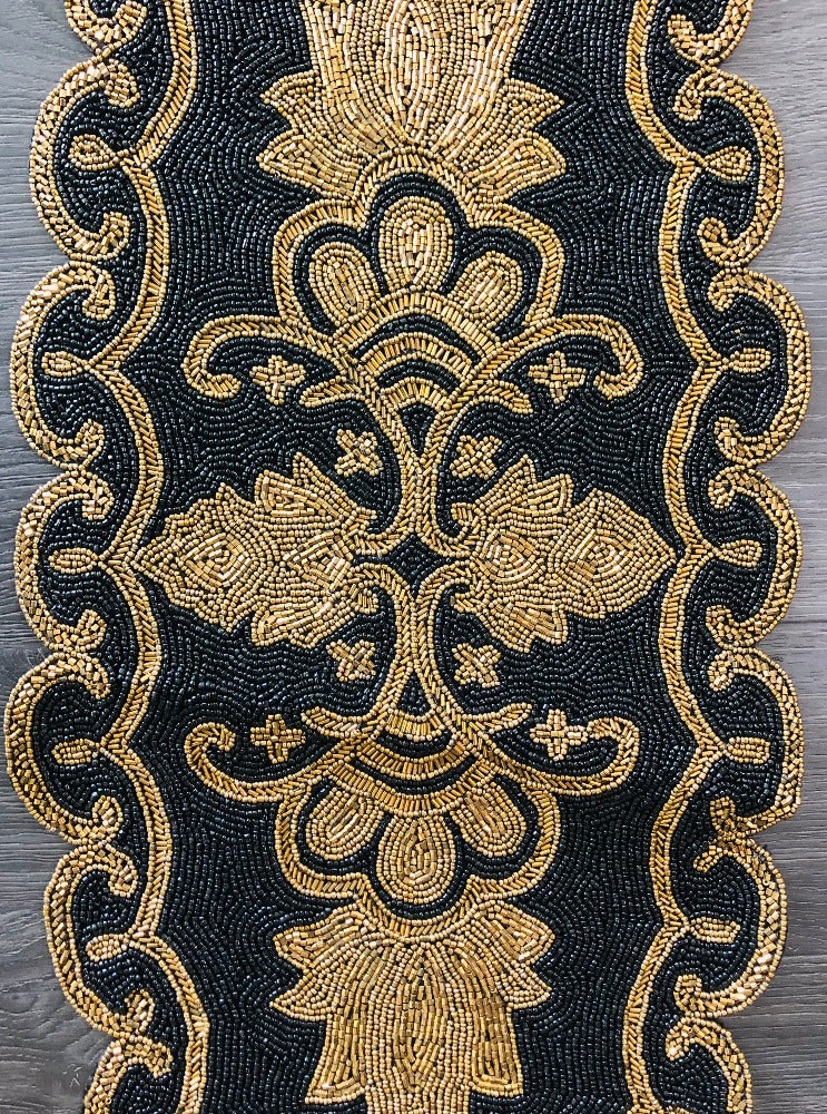 Stunning Gold And Black Beaded Oval Table Runner / Ruchi