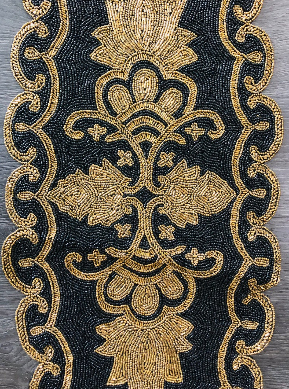 Gold Black Oval Beaded Runner / Ruchi