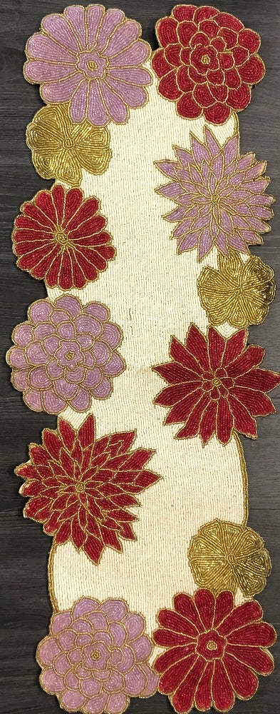Affluent Colorful Floral Beaded Table Runner / Ruchi