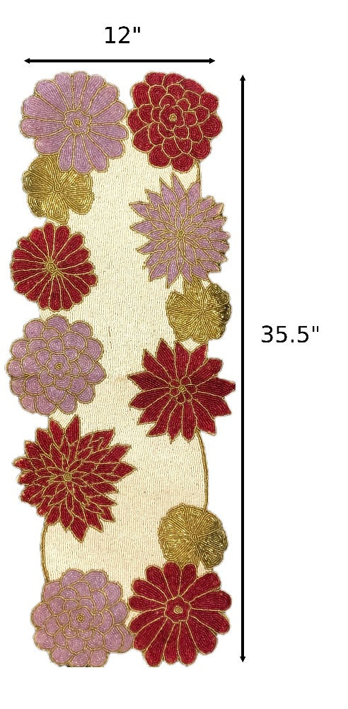 Affluent Colorful Floral Beaded Table Runner / Ruchi