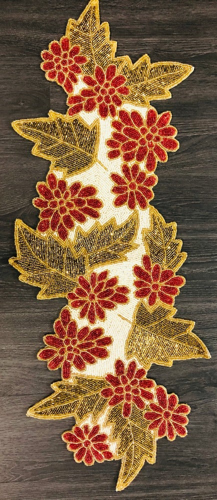 Leaf Floral Embroidered Beaded Runner/ Ruchi