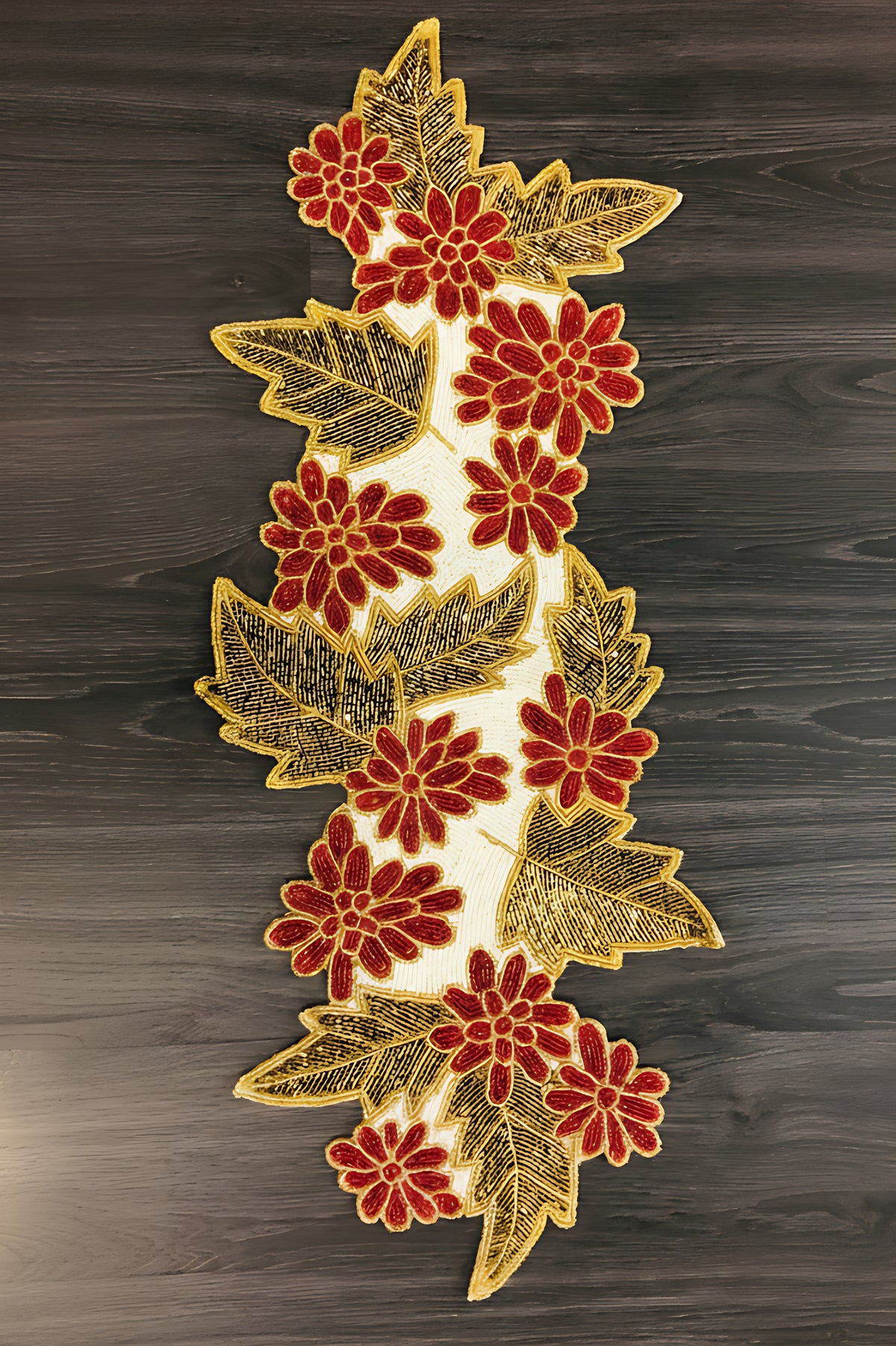Leaf Floral Embroidered Beaded Runner / Ruchi