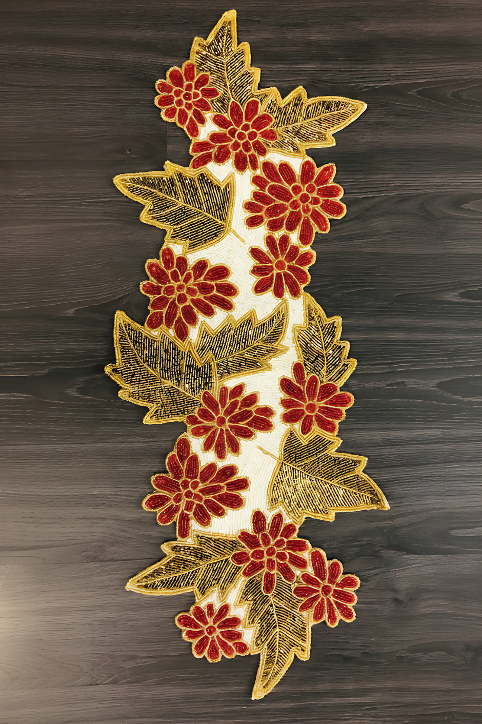 Leaf Floral Embroidered Beaded Runner / Ruchi