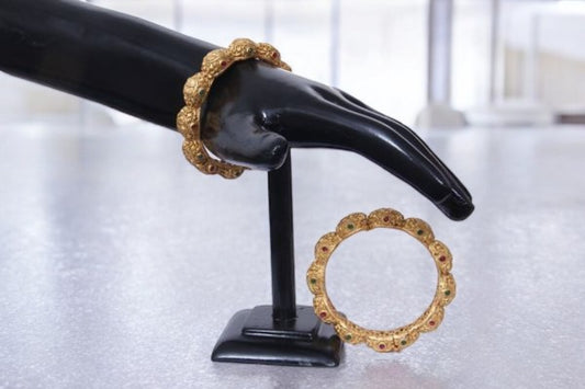 2 Pcs Elegant Stunning Indian Stone Drops Gold Plated Bangle / Ruchi