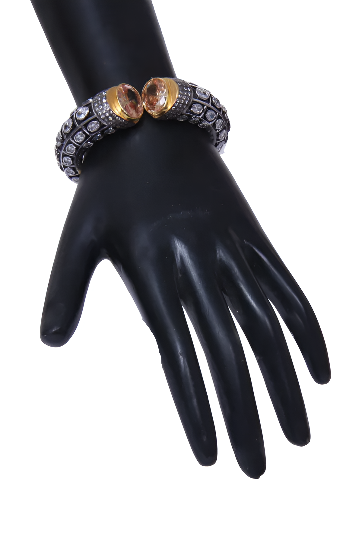 Women Metal Cuff Bangle With Stones / Ruchi