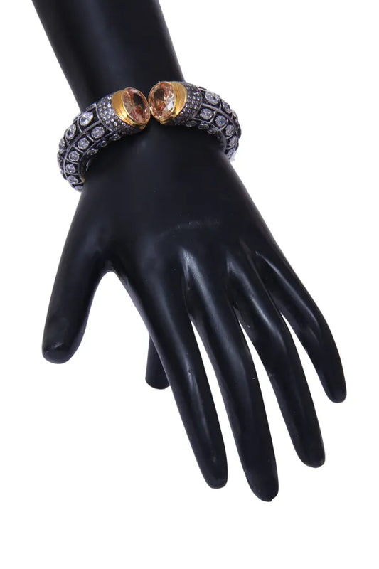 Women Metal Cuff Bangle With Stones / Ruchi