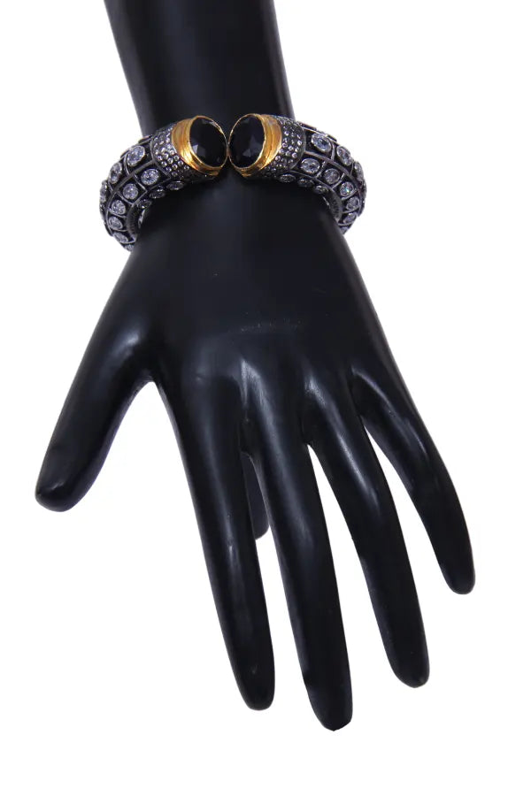 Women Metal Cuff Bangle With Stones