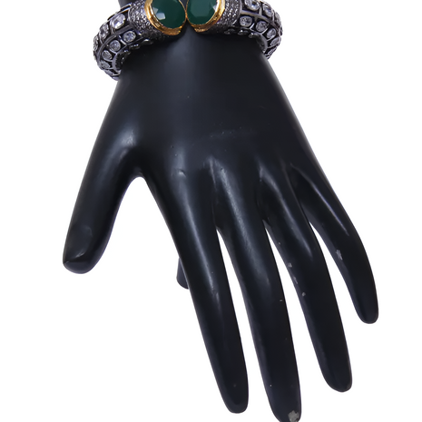 Women Metal Cuff Bangle With Stones / Ruchi