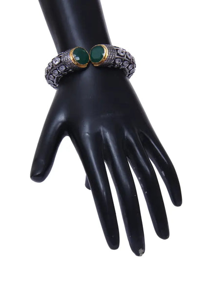 Women Metal Cuff Bangle With Stones / Ruchi