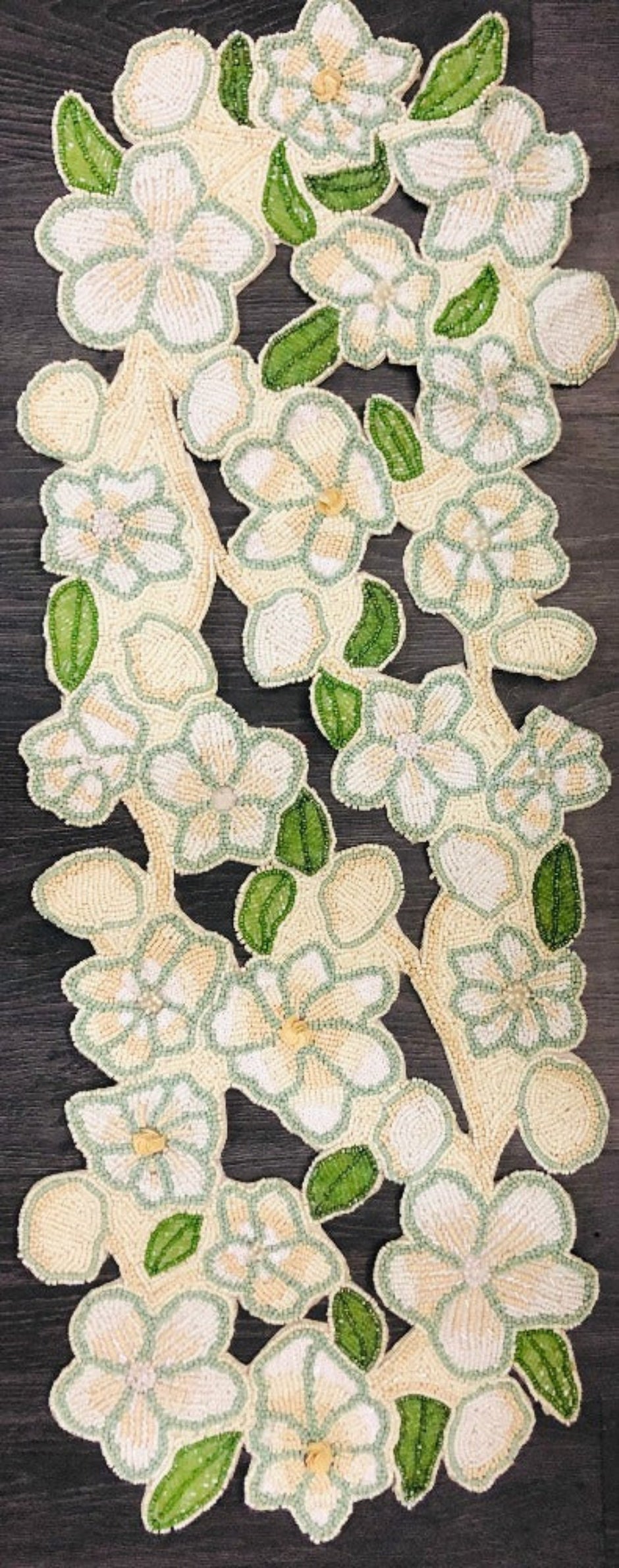 Embroidered Floral Beaded Table Runner/ Ruchi