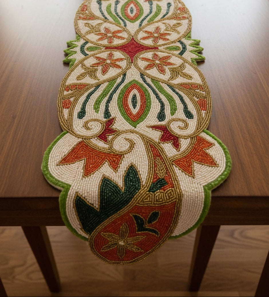 Handmade Paisley Beaded Table Runner / Ruchi