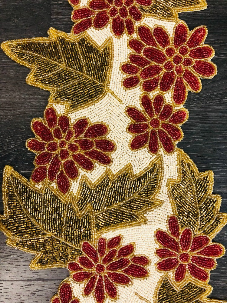 Leaf Floral Embroidered Beaded Runner/ Ruchi