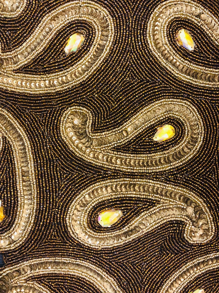 Gold Brown Paisley Beaded Runner / Ruchi