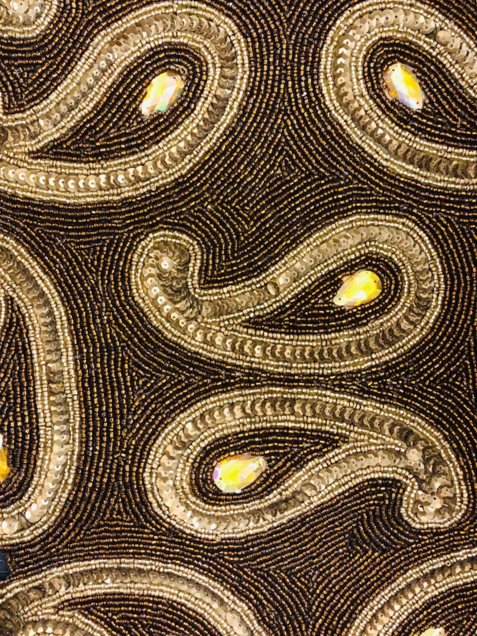 Gold Brown Paisley Beaded Runner / Ruchi