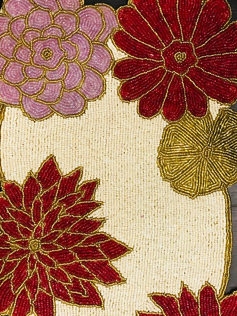 Affluent Floral Beaded Table Runner / Ruchi