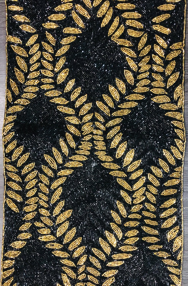 Intricately Crafted Gold And Black Beaded Table Runner / Ruchi