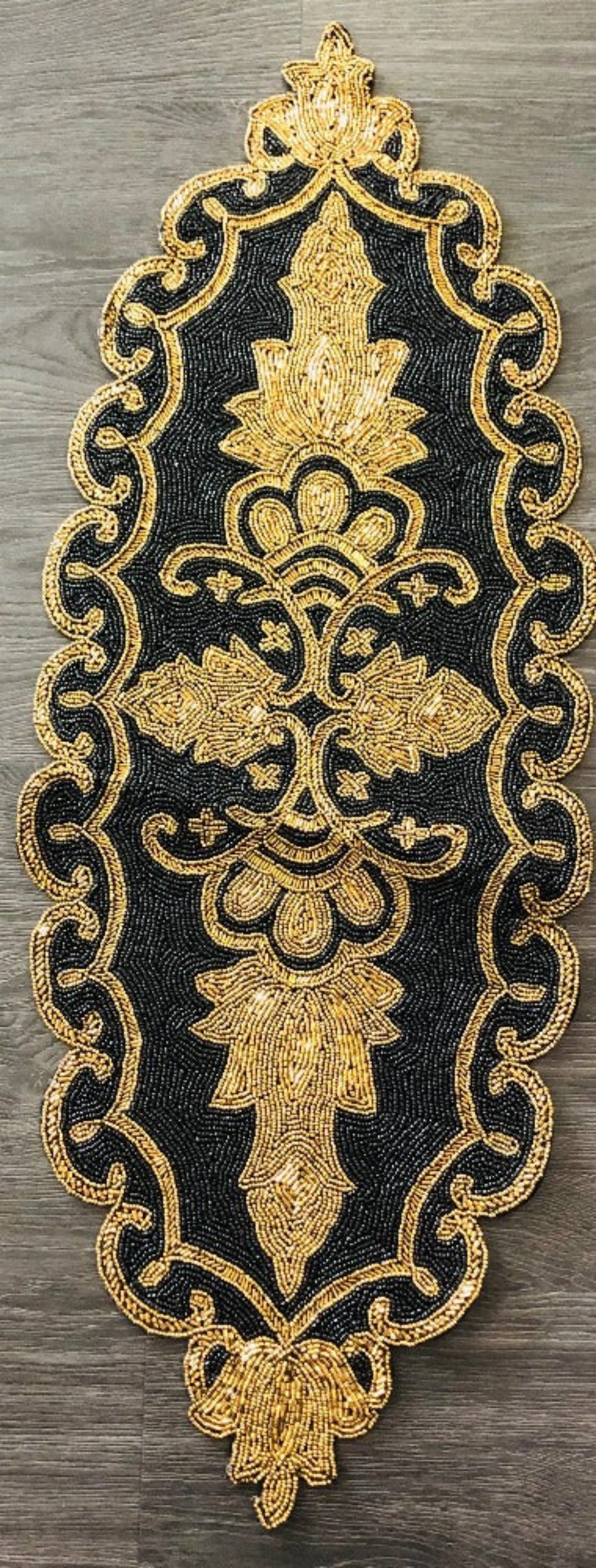 Gold Black Oval Beaded Runner / Ruchi