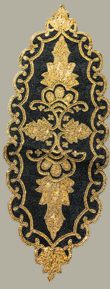 Stunning Gold And Black Beaded Oval Table Runner / Ruchi