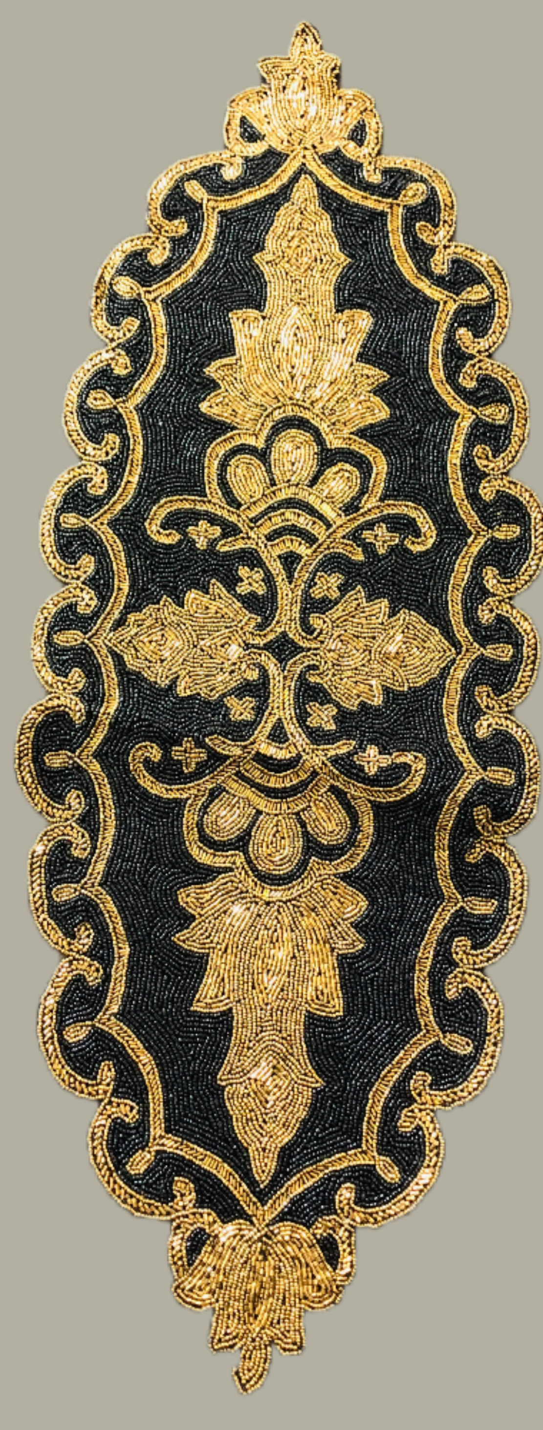 Gold Black Oval Beaded Runner / Ruchi