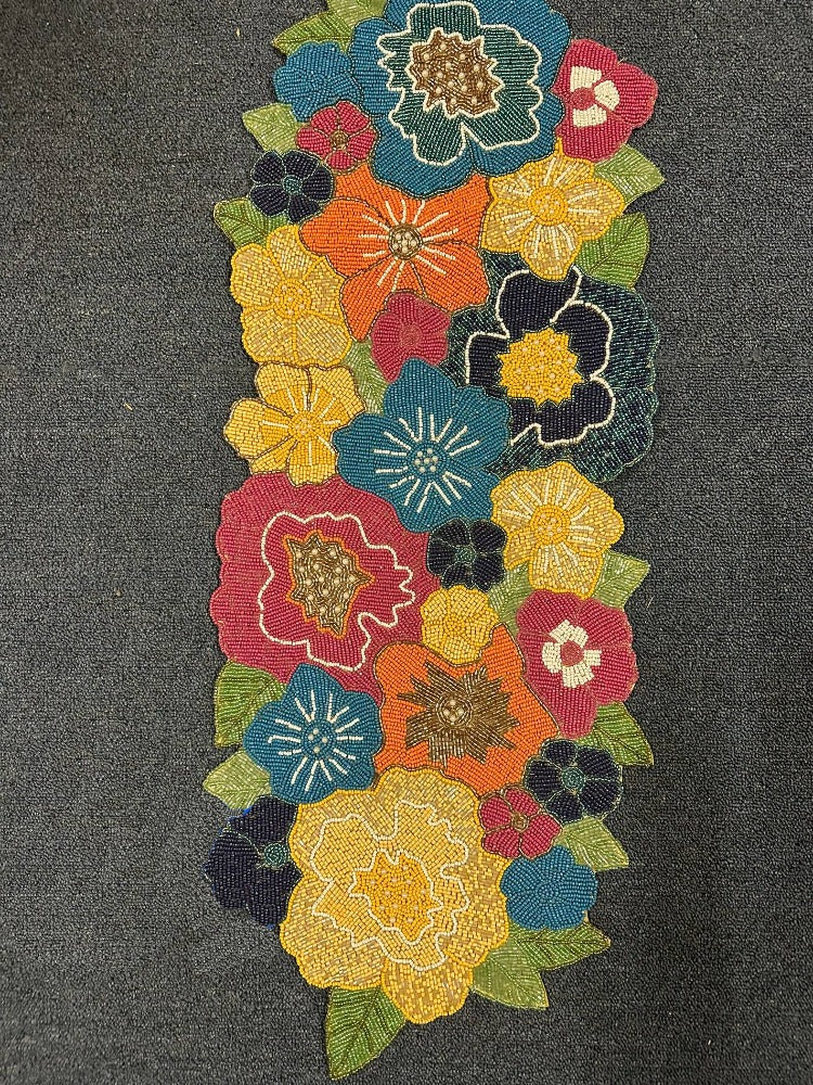 Multicolor Beaded Fabric Table Runner / Ruchi