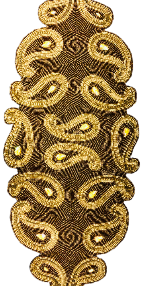 Gold Brown Paisley Beaded Runner / Ruchi