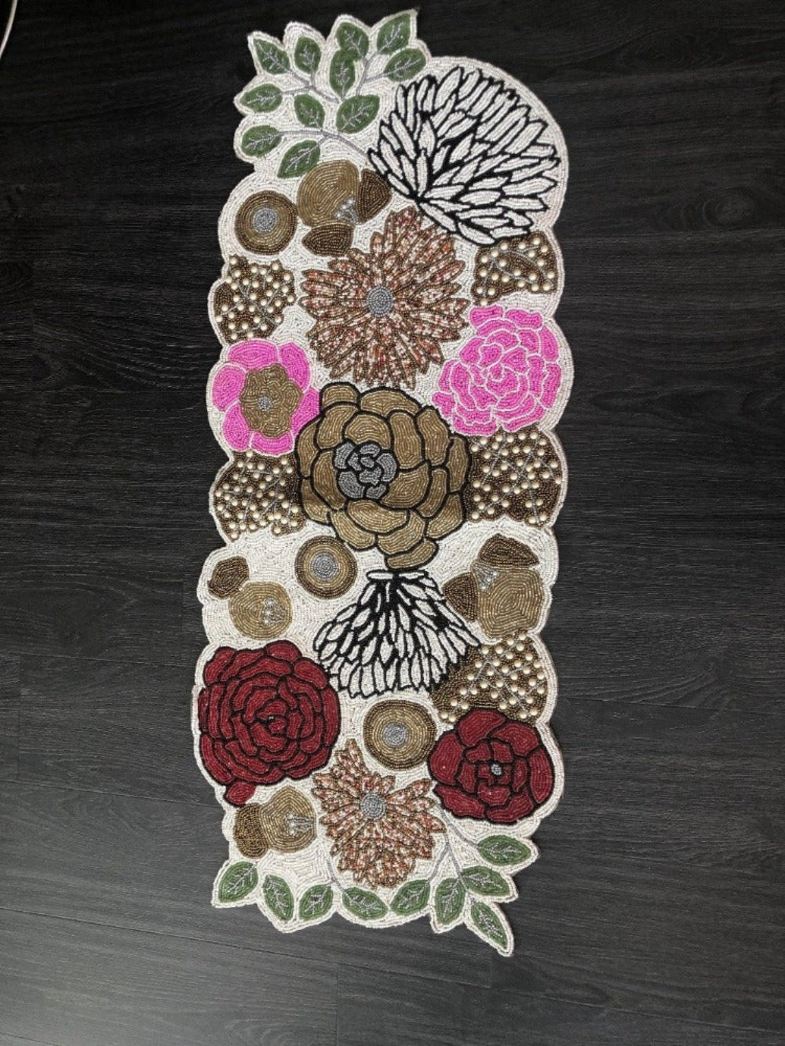 Floral Patch Handcrafted Beaded Runner / Ruchi