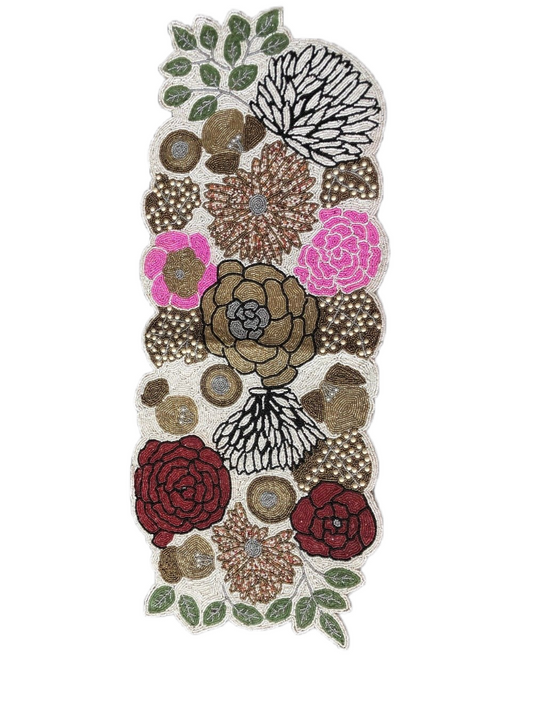 Enchanting Floral Patch Embroidered Handcrafted Beaded Table Runner / Ruchi