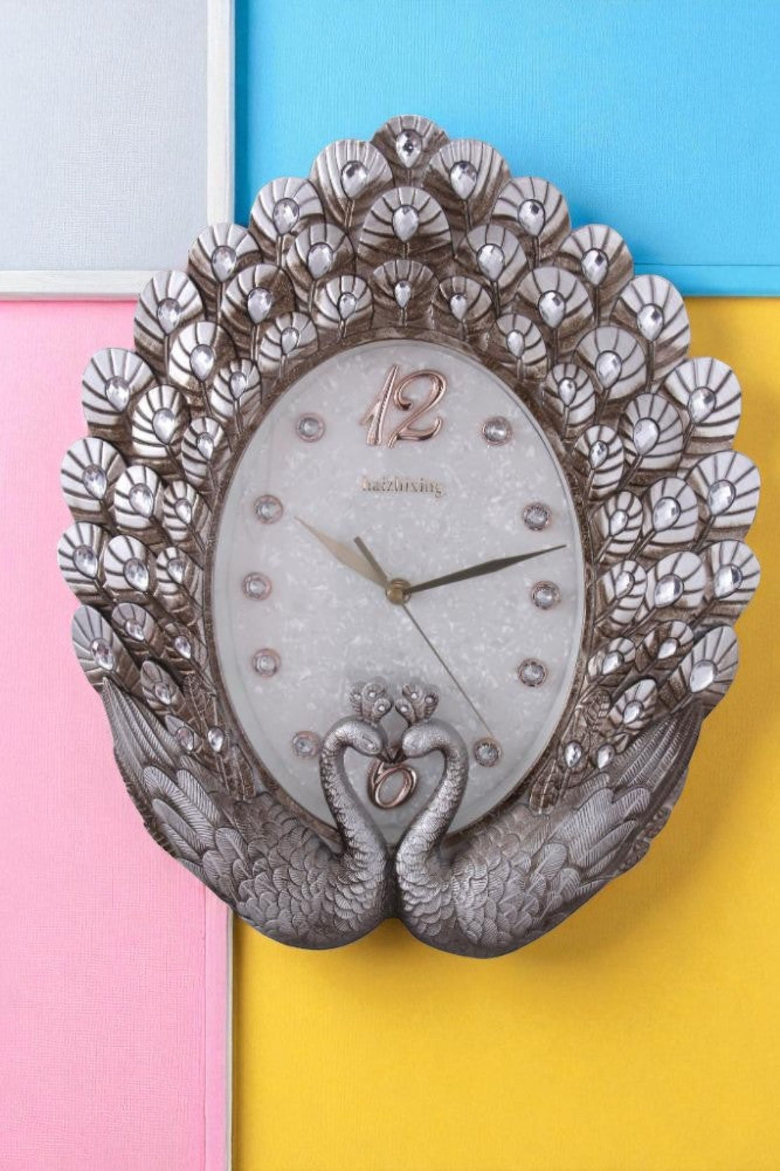 Aesthetic Peacock Design Glass Wall Clock / Ruchi