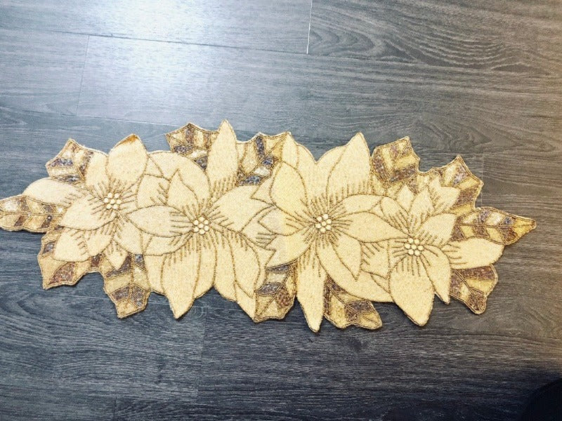 Golden Glitzy Beaded Table Runner / Ruchi