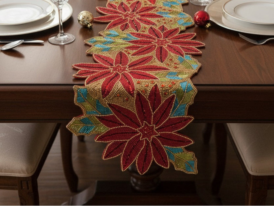 Leafy Floral Beaded Table Runner / Ruchi