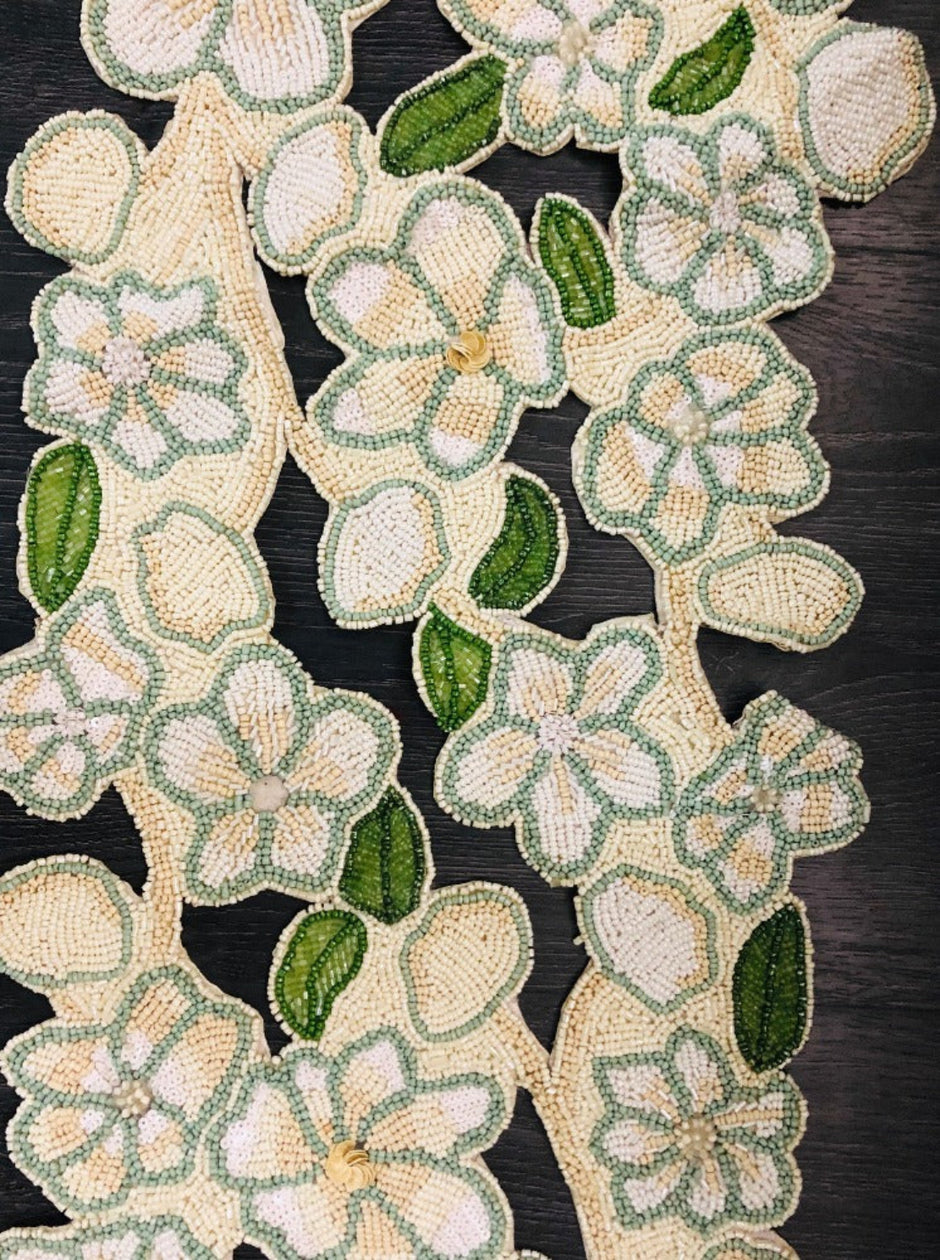 Embroidered Floral Beaded Table Runner/ Ruchi