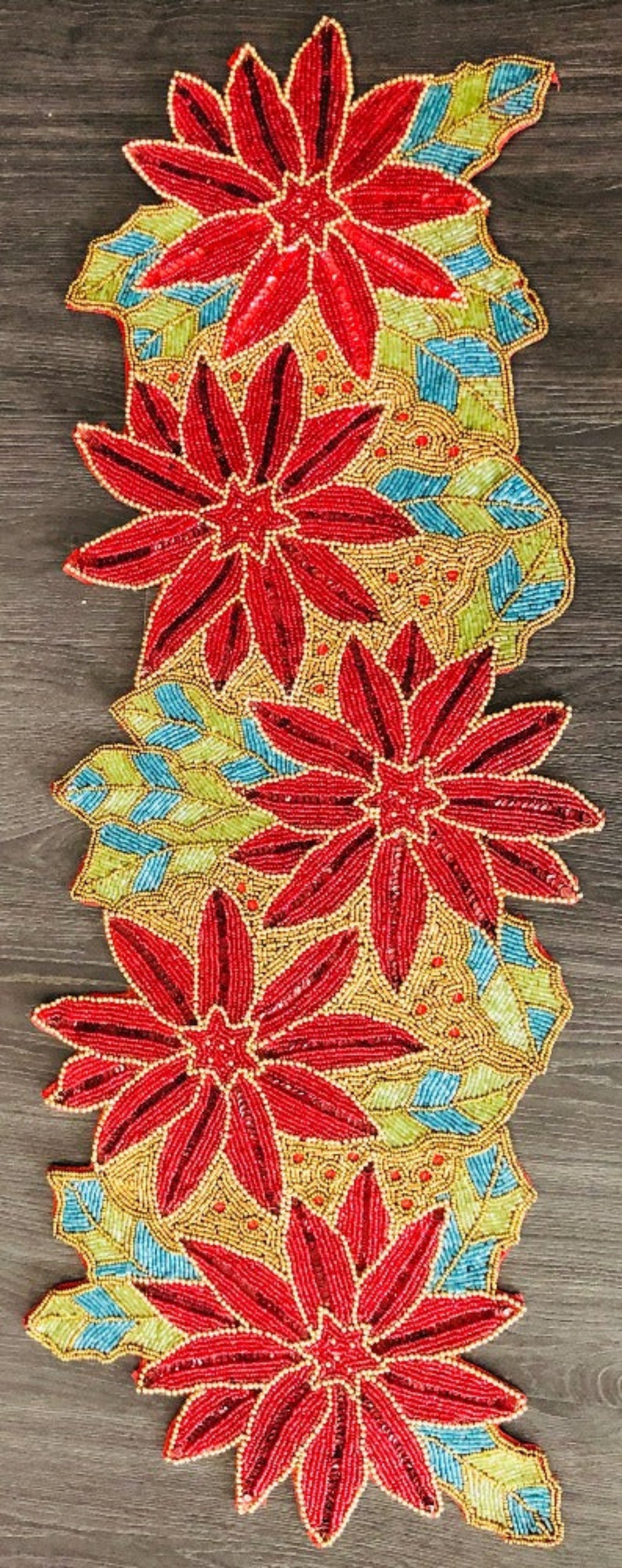 Leafy Floral Beaded Table Runner / Ruchi