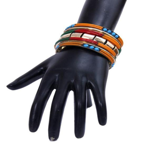 Shiny Gold And Colorful Metallic Bangle Set / Ruchi