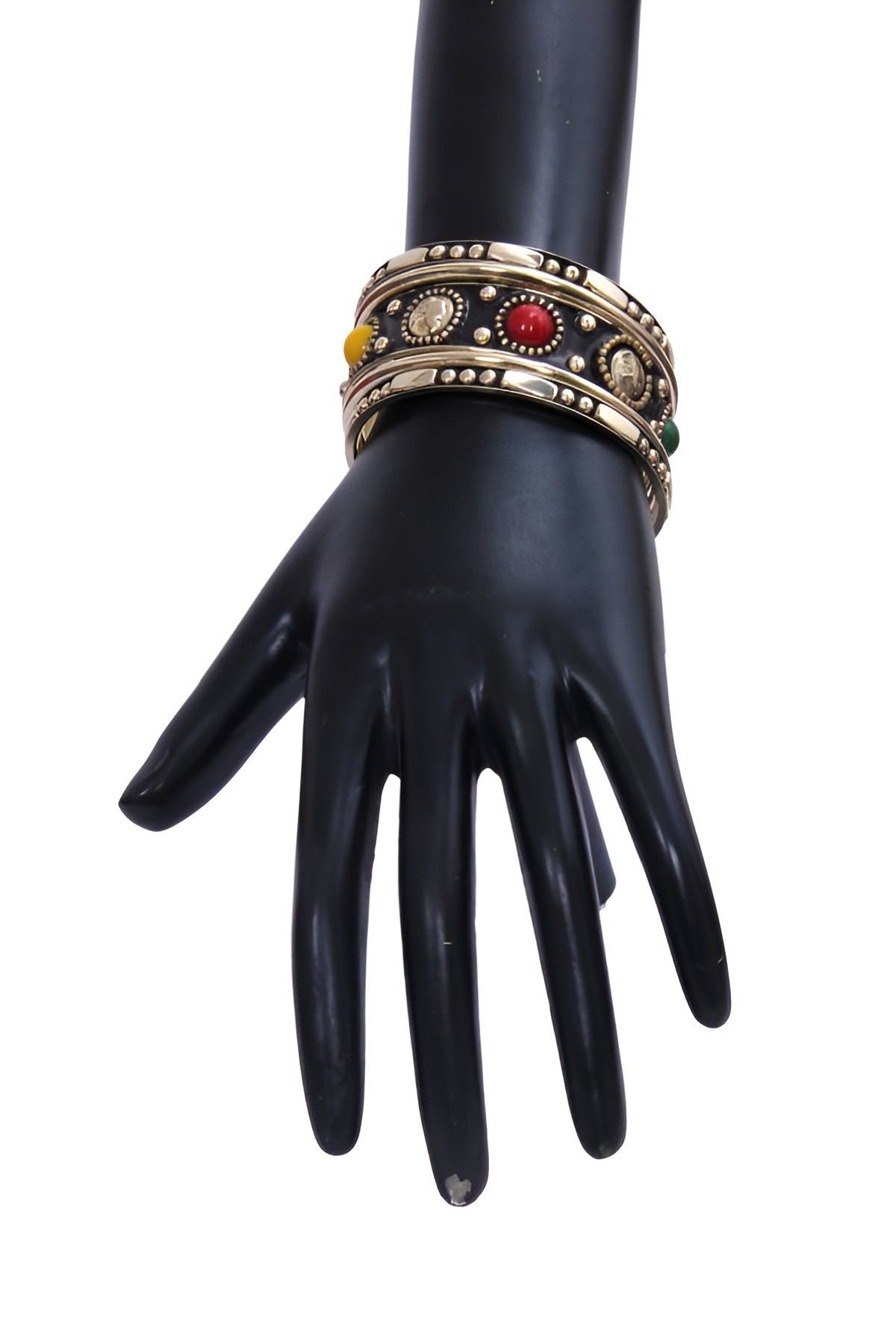 Stone Beaded Metal Bangles Set Of 5 / Ruchi