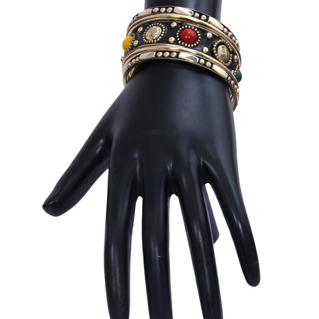 Stone Beaded Metal Bangles Set Of 5 / Ruchi