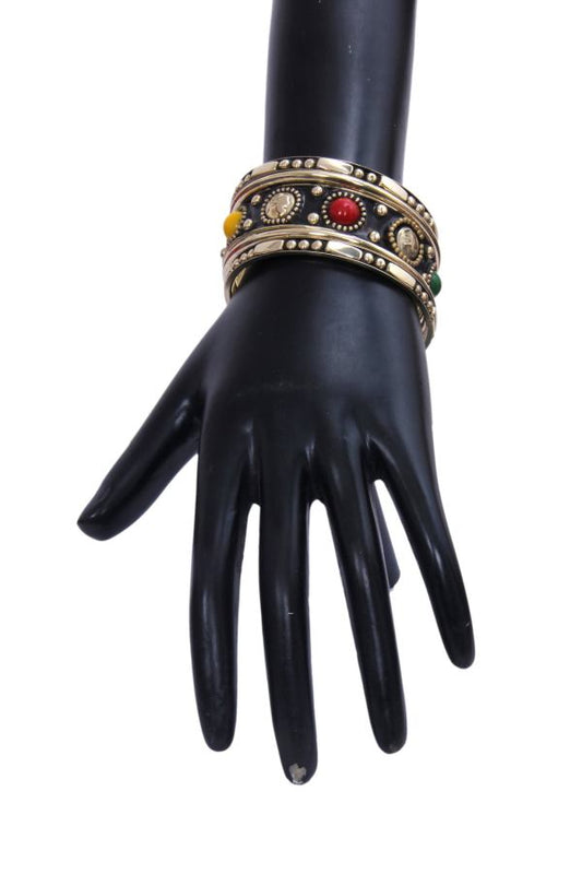 Stone Beaded Metal Bangles Set Of 5 / Ruchi