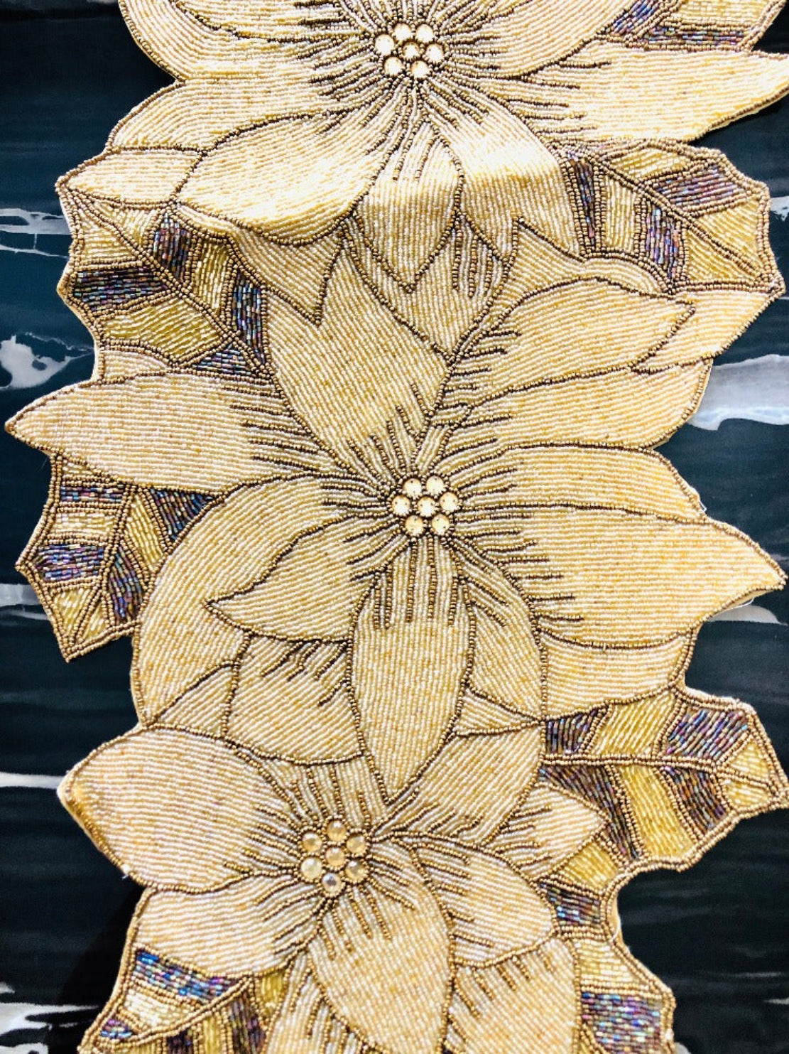 Golden Glitzy Beaded Table Runner / Ruchi