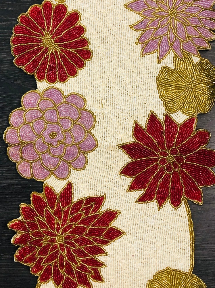 Affluent Colorful Floral Beaded Table Runner / Ruchi