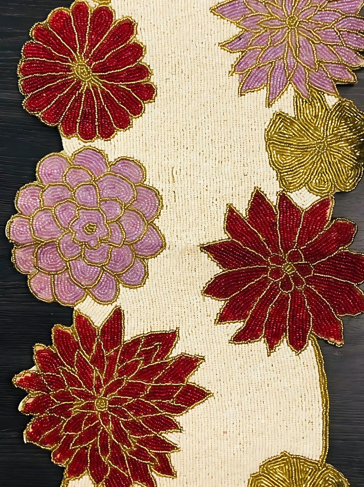 Affluent Floral Beaded Table Runner / Ruchi