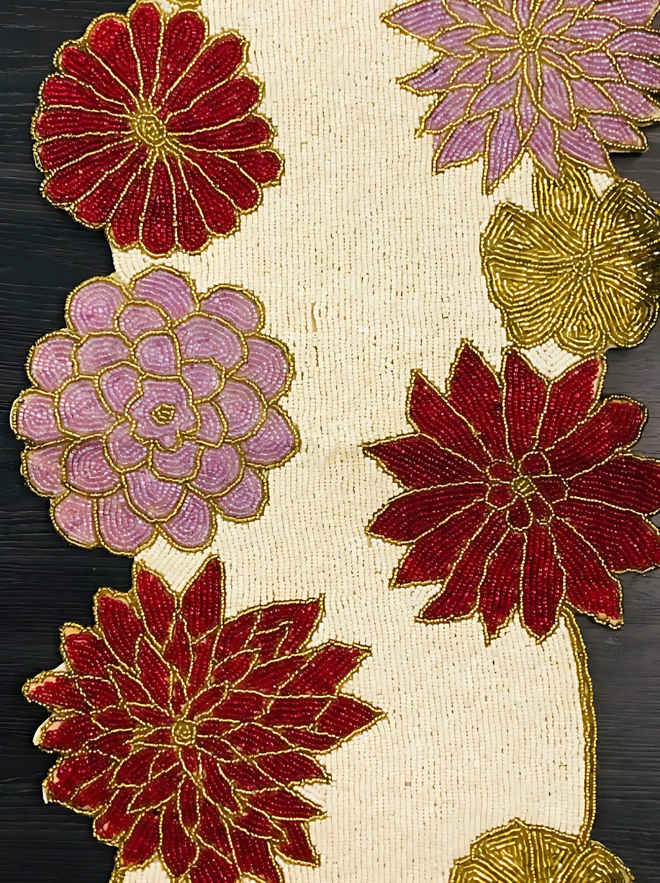 Affluent Floral Beaded Table Runner / Ruchi
