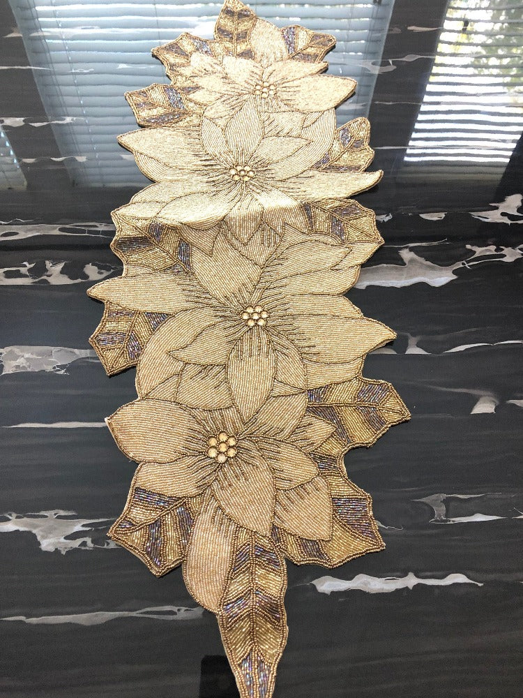 Golden Glitzy Beaded Table Runner / Ruchi