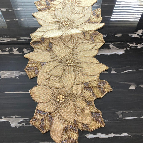 Golden Glitzy Beaded Table Runner / Ruchi