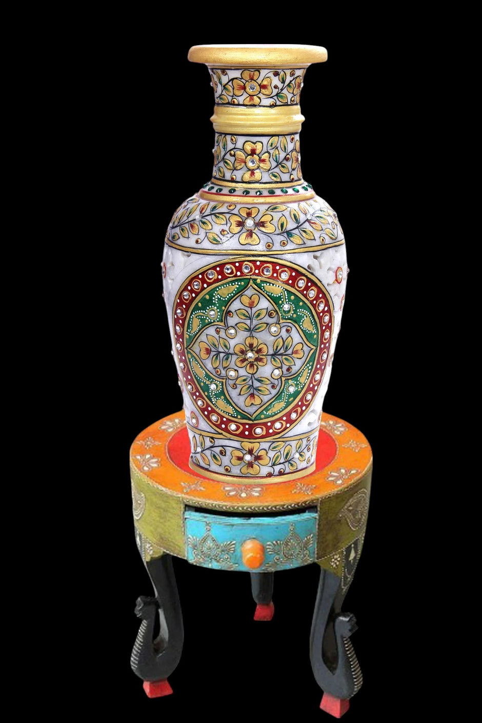 Traditional Handcrafted Embellished Marble Table Vase / Ruchi