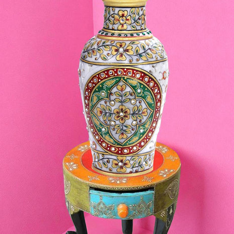 Traditional Handcrafted Embellished Marble Table Vase / Ruchi