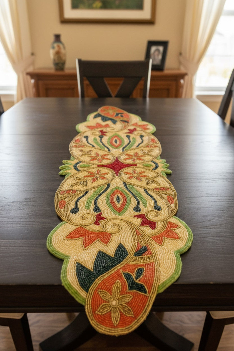 Colorful Paisley Beaded Table Runner / Ruchi