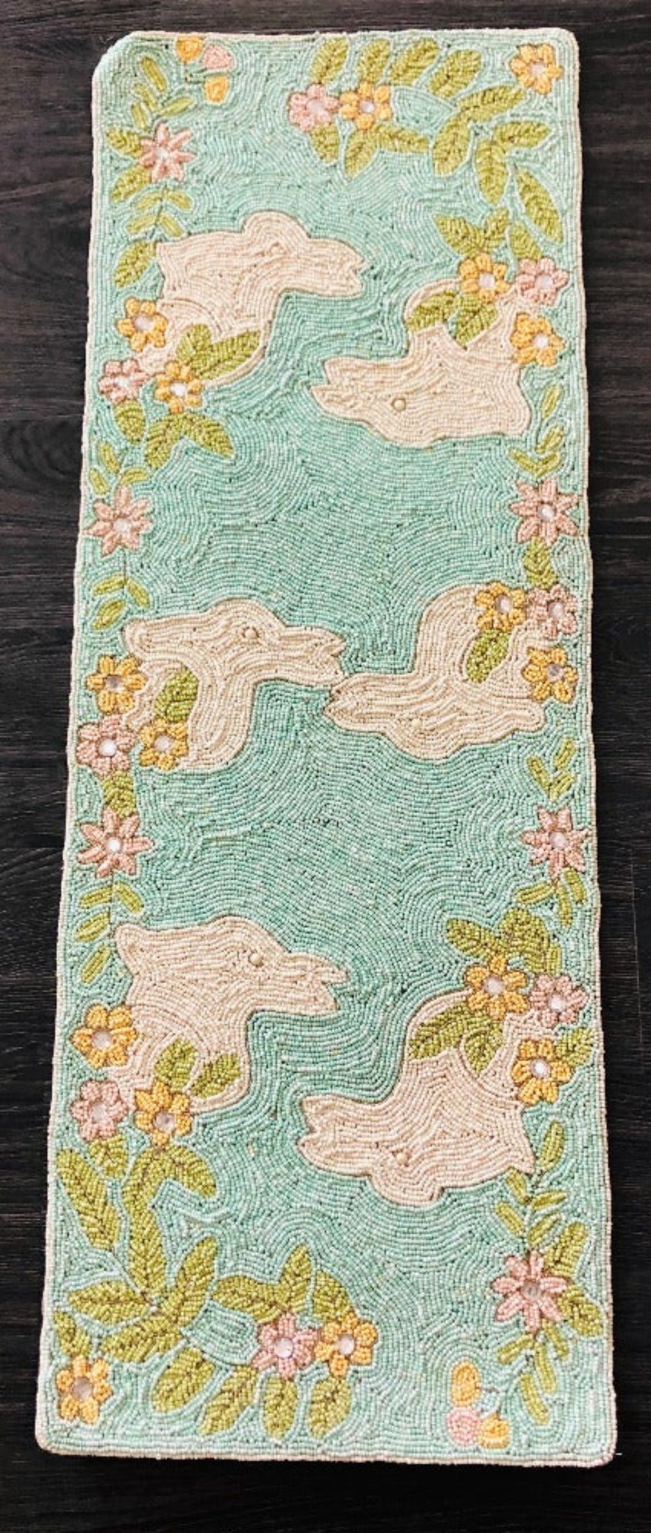 Multicolor Beaded Embroidered Table Runner/ Ruchi