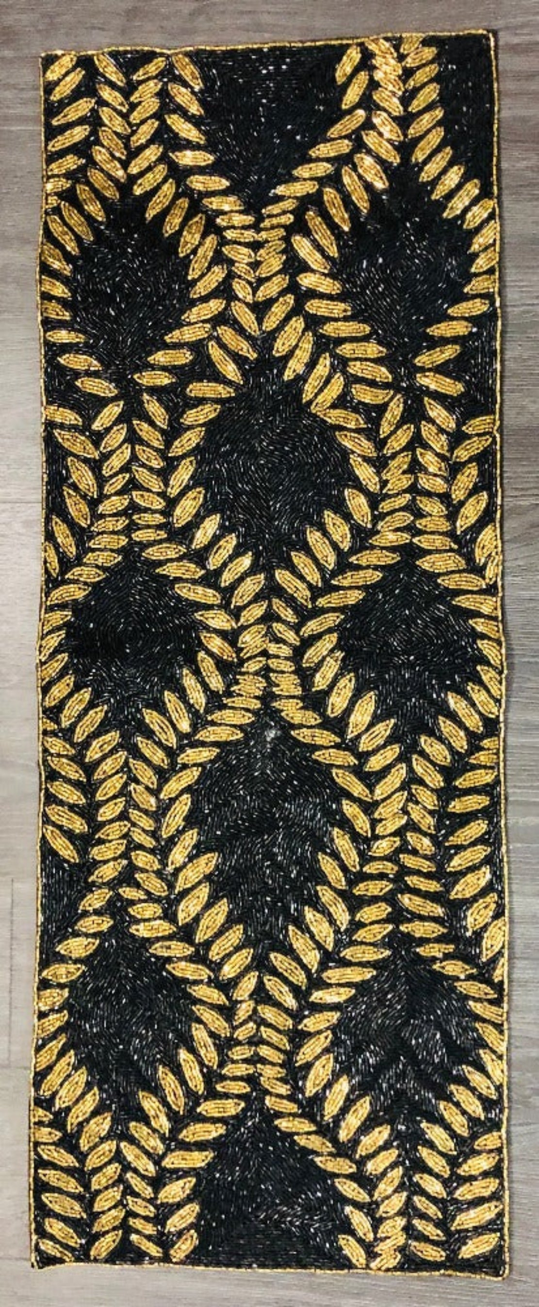 Gold Black Beaded Table Runner / Ruchi