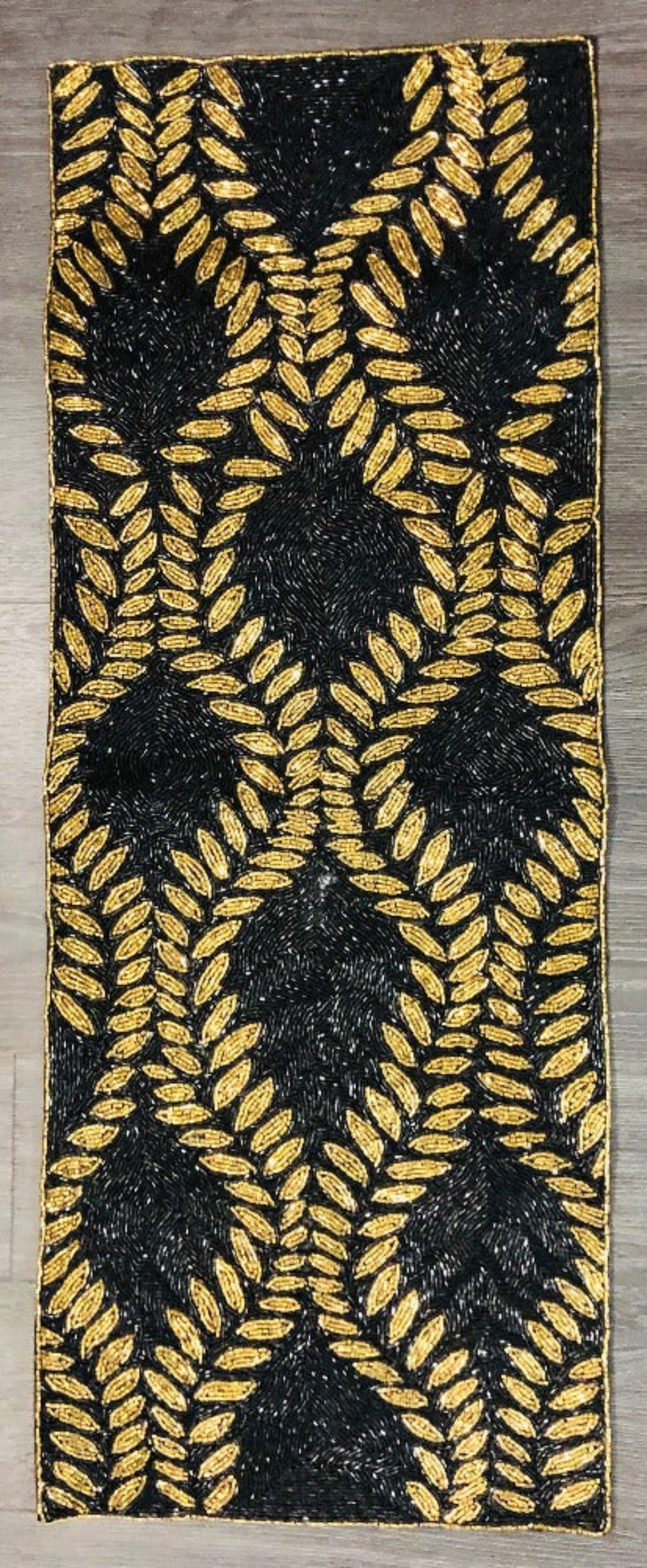 Gold Black Beaded Table Runner / Ruchi
