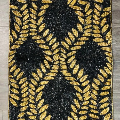 Gold Black Beaded Table Runner / Ruchi