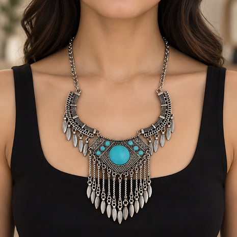 Bohemian Silver Alloy Turquoise Necklace / Ruchi